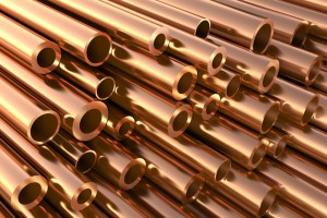 Copper pipes on warehouse. 3d illustration